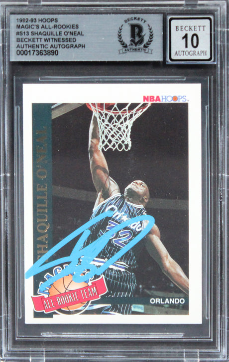 Magic Shaquille O'Neal Signed 1992 Hoops Magic's AR #S13 Card Auto 10 BAS Slab