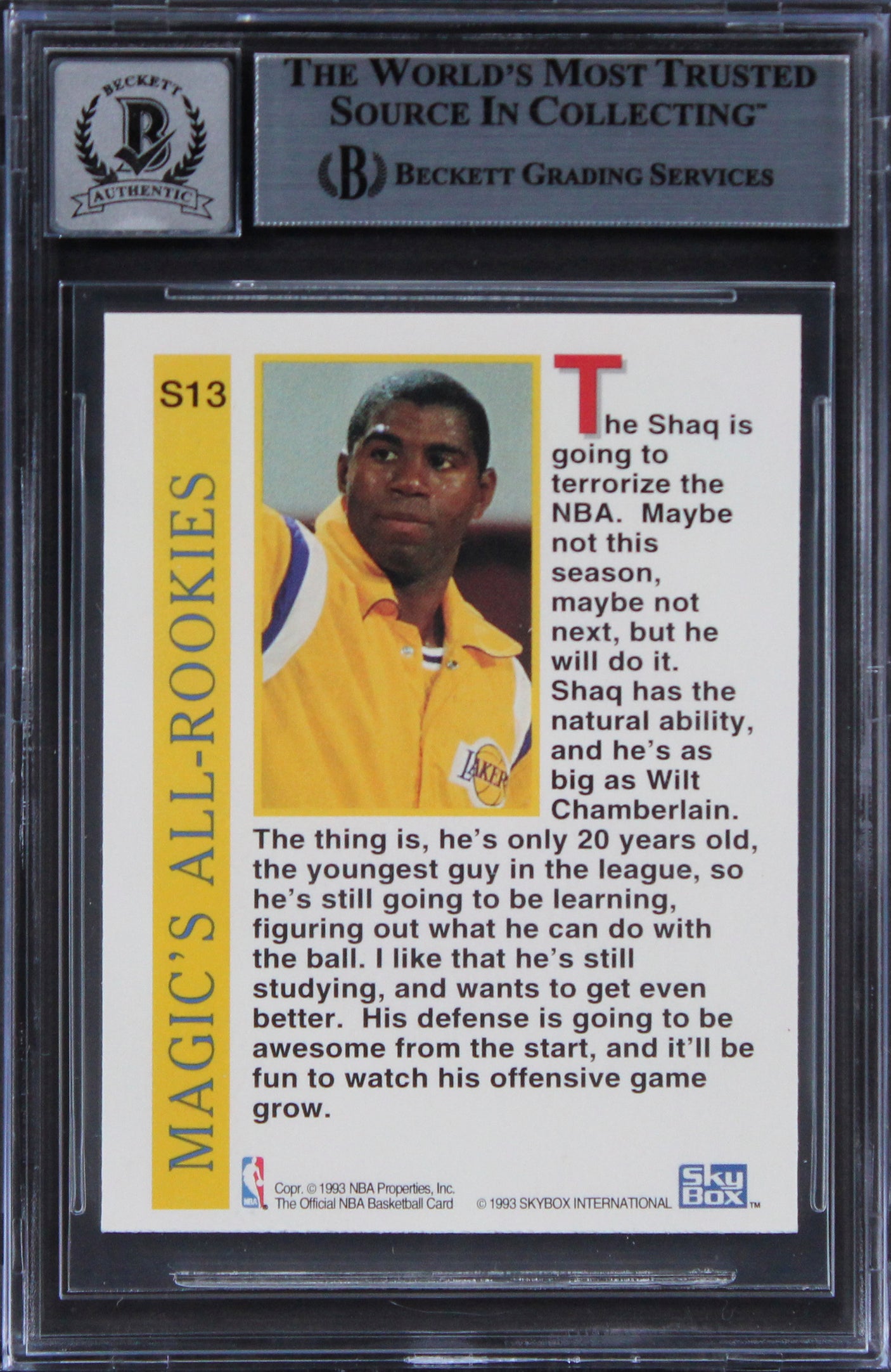 Magic Shaquille O'Neal Signed 1992 Hoops Magic's AR #S13 Card Auto 10 BAS Slab