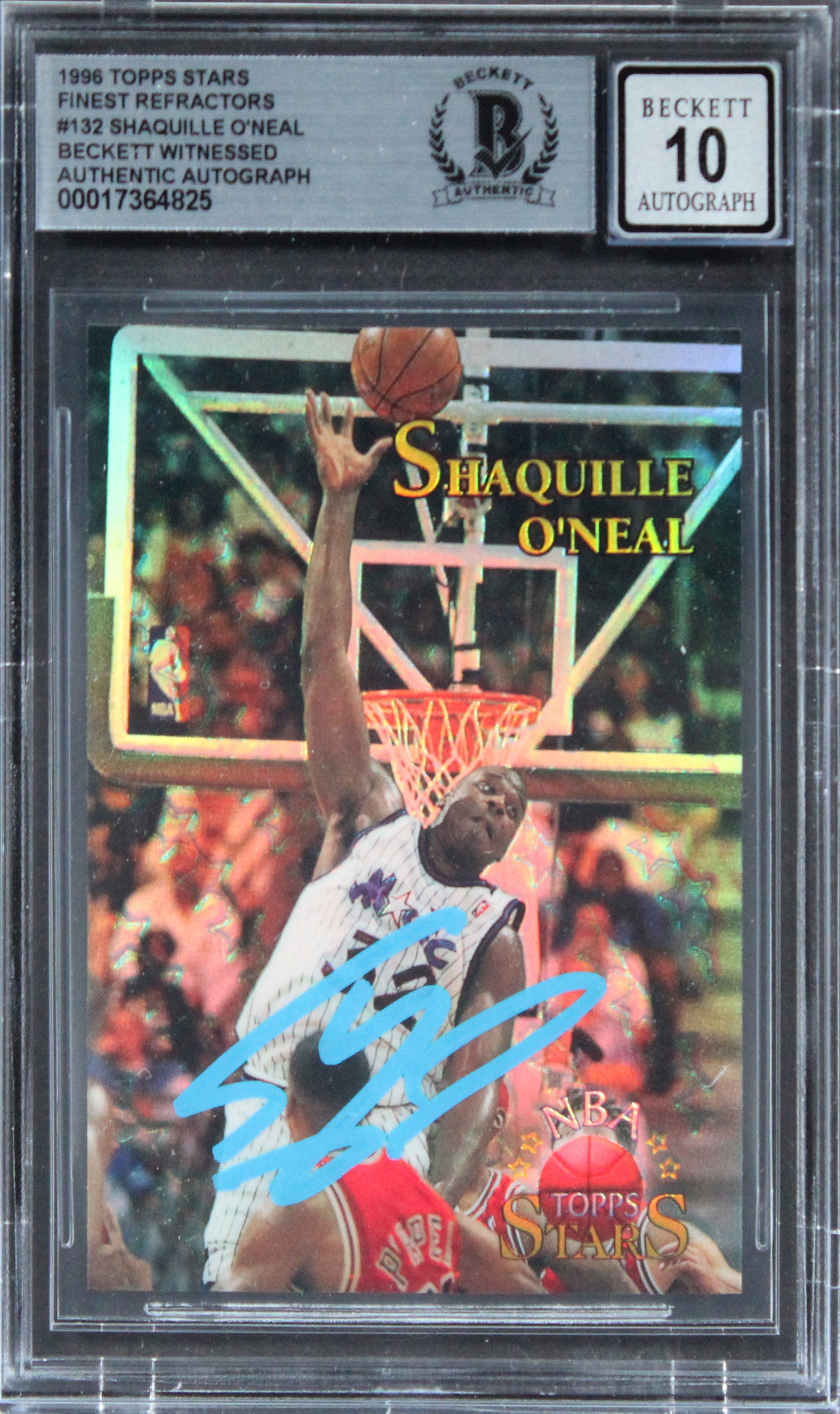 Magic Shaquille O'Neal Signed 1996 Topps Stars FR #132 Card Auto 10 BAS Slab