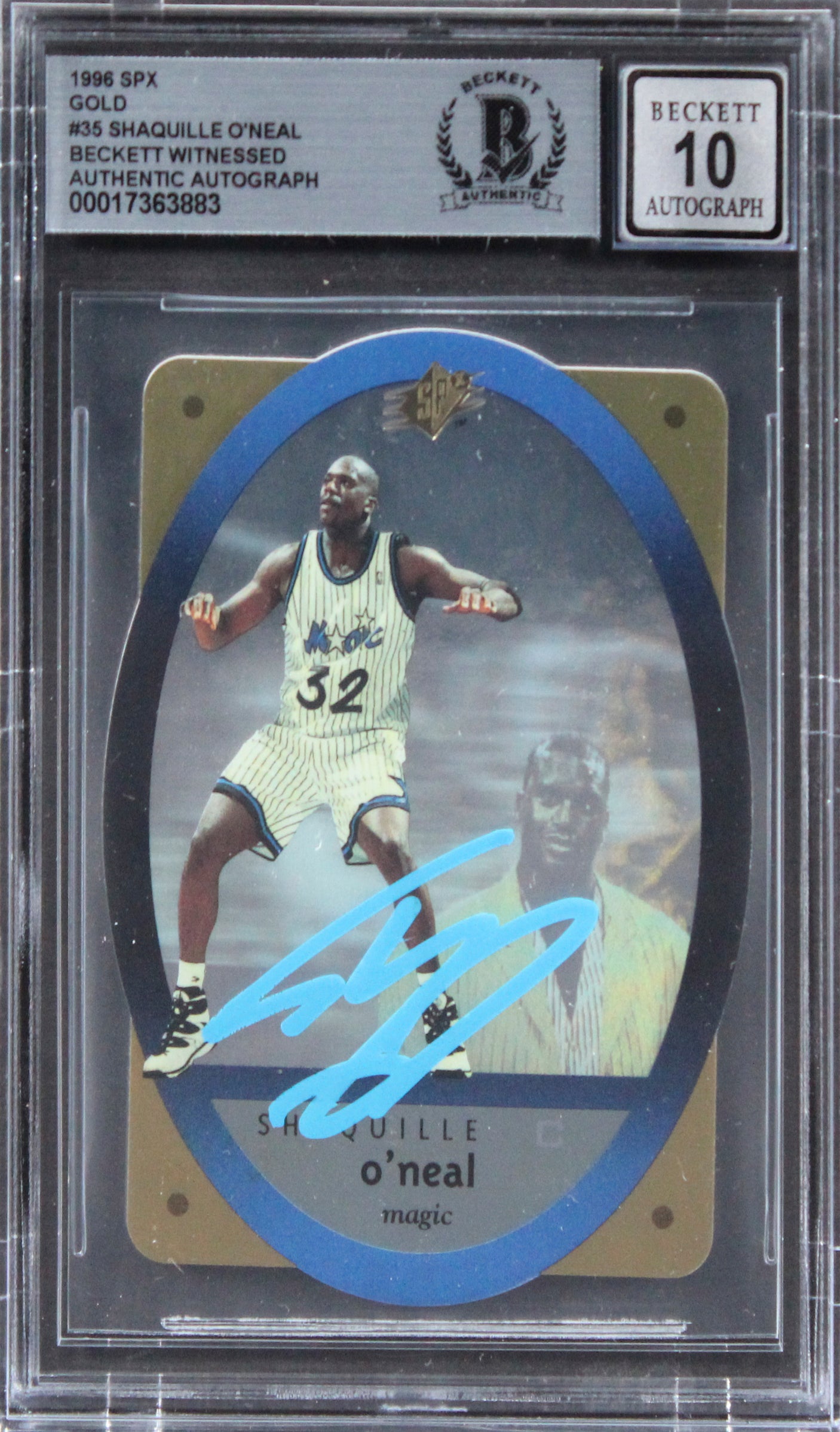 Magic Shaquille O'Neal Authentic Signed 1996 SPX Gold #35 Card Auto 10 BAS Slab