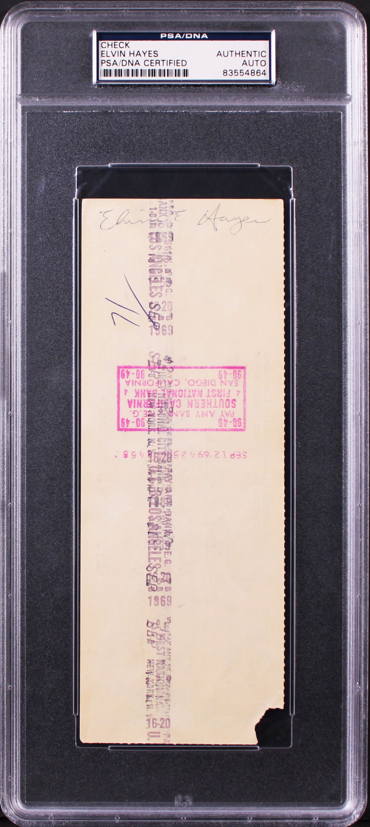 Rockets Elvin Hayes Authentic Signed 3X8.25 9/9/1969 Check PSA/DNA Slabbed