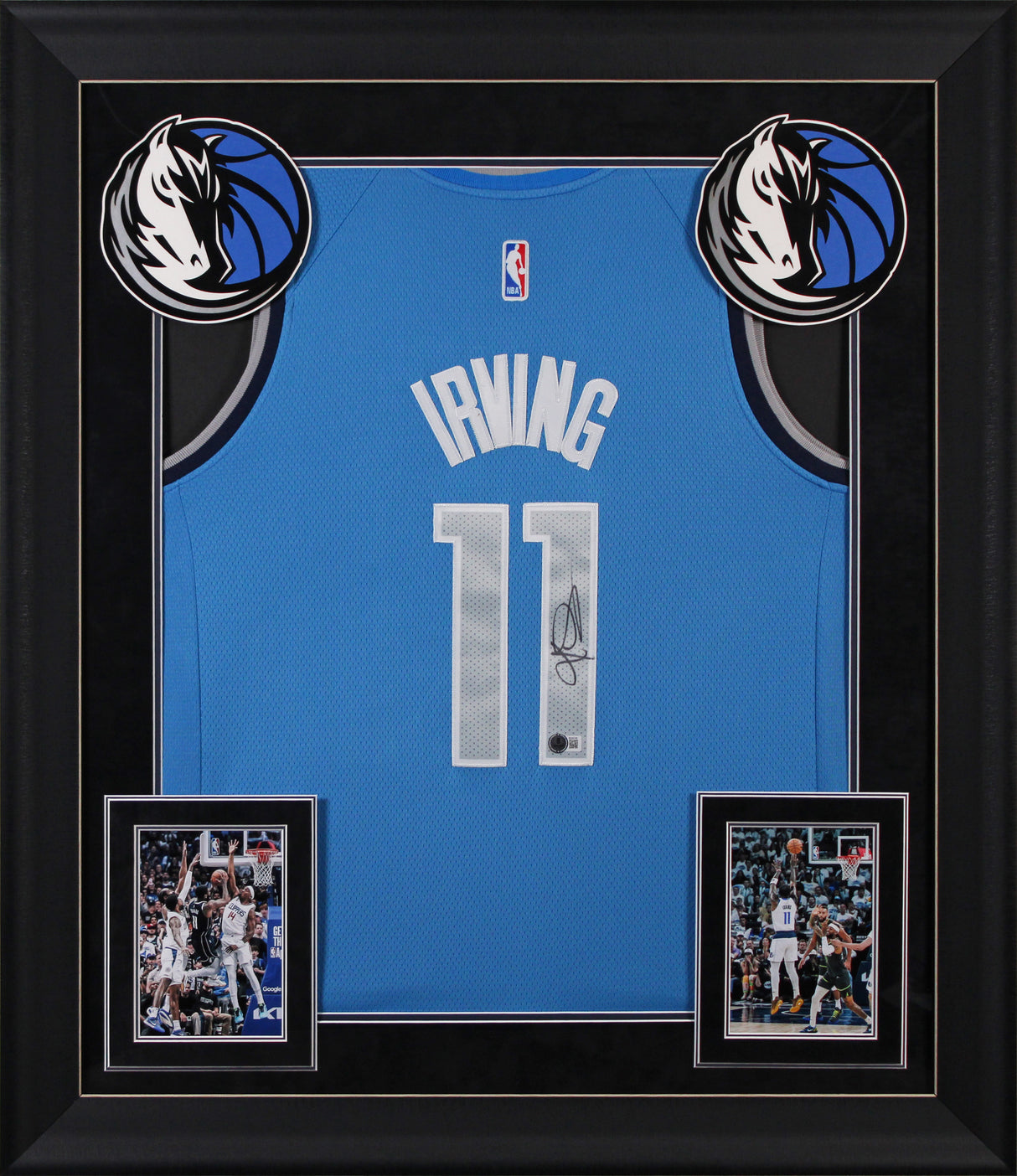 Mavericks Kyrie Irving Signed Blue Nike Swingman Framed Jersey BAS #BQ45748