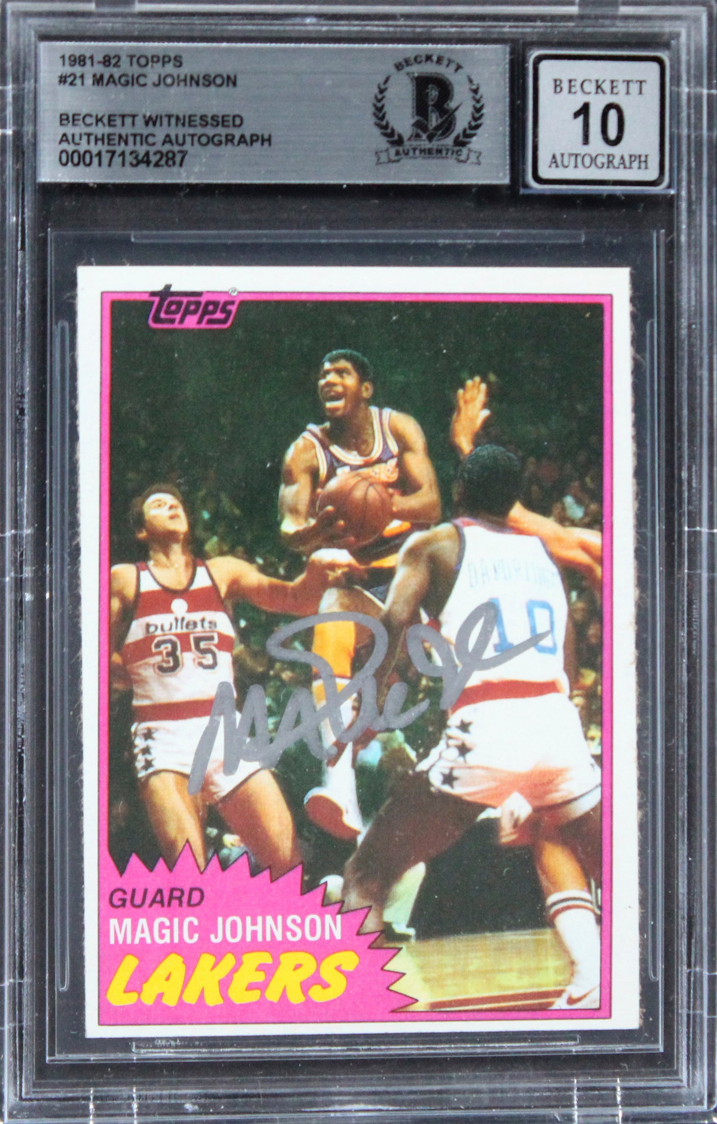 Lakers Magic Johnson Authentic Signed 1981 Topps #21 Card Auto 10 BAS Slabbed