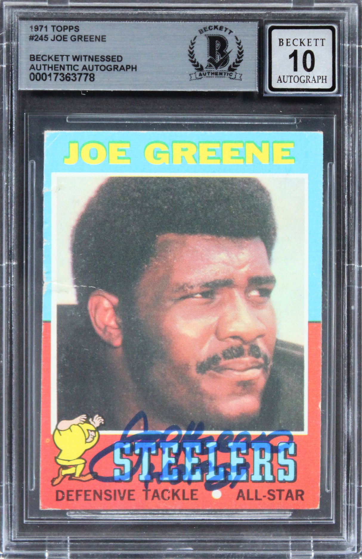 Steelers Joe Greene Authentic Signed 1971 Topps #245 Card Auto 10 BAS Slab 14