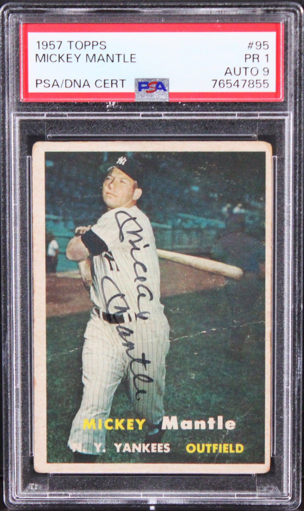 Yankees Mickey Mantle Signed 1957 Topps #95 Card PR 1 Auto 9! PSA/DNA Slabbed