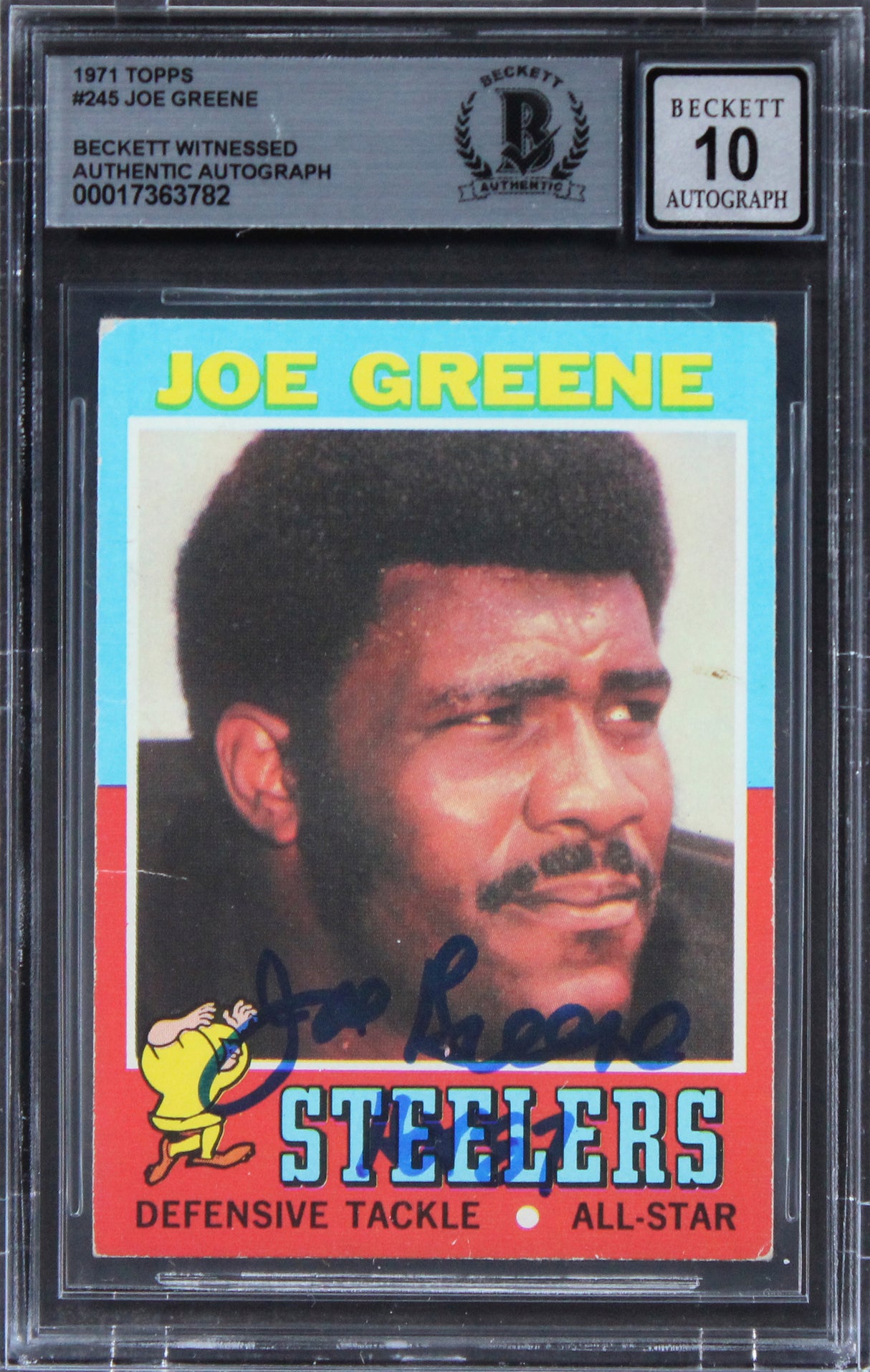 Steelers Joe Greene Authentic Signed 1971 Topps #245 Card Auto 10 BAS Slab 12