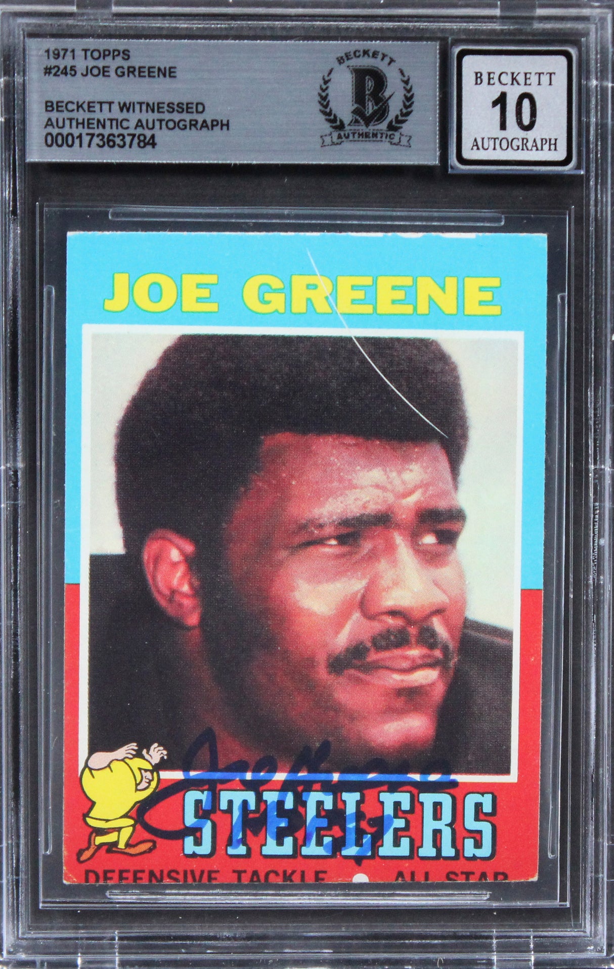 Steelers Joe Greene Authentic Signed 1971 Topps #245 Card Auto 10 BAS Slab 10