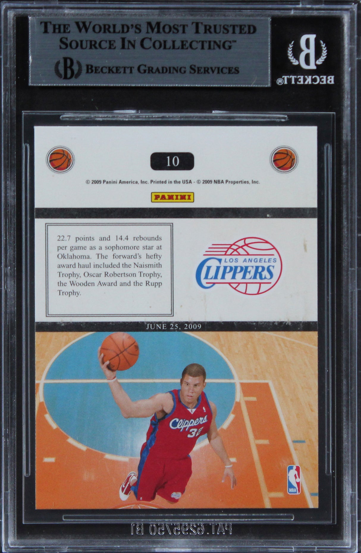 Clippers Blake Griffin Authentic Signed 2009 Panini Headliners #10 Card BAS Slab