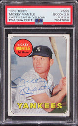 Yankees Mickey Mantle Signed 1969 Topps #500 Card Good + 2.5 Auto 8 PSA Slabbed