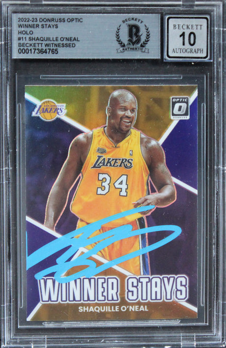 Lakers Shaquille O'Neal Signed 2022 Donruss OWS Holo #11 Card Auto 10! BAS Slab