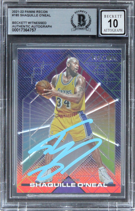 Lakers Shaquille O'Neal Signed 2021 Panini Recon #185 Card Auto 10! BAS Slabbed