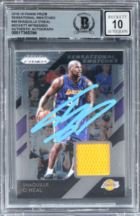 Lakers Shaquille O'Neal Signed 2018 Panini Prizm SS #49 Card Auto 10! BAS Slab