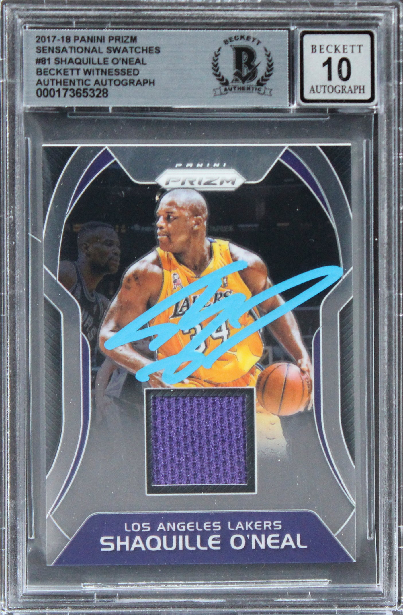 Lakers Shaquille O'Neal Signed 2017 Panini Prizm SS #81 Card Auto 10! BAS Slab 1