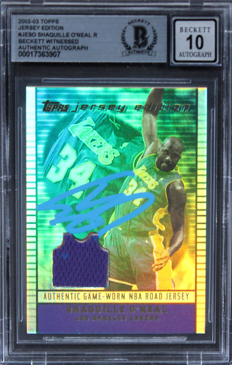 Lakers Shaquille O'Neal Signed 2002 Topps Jrsy Edi #JESO Card Auto 10! BAS Slab