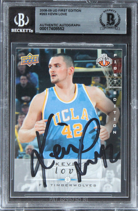 Timberwolves Kevin Love Signed 2008 UD First Edition #263 Rookie Card BAS Slab