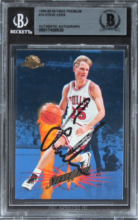 Bulls Steve Kerr Authentic Signed 1995 Skybox Premium #16 Card BAS Slabbed