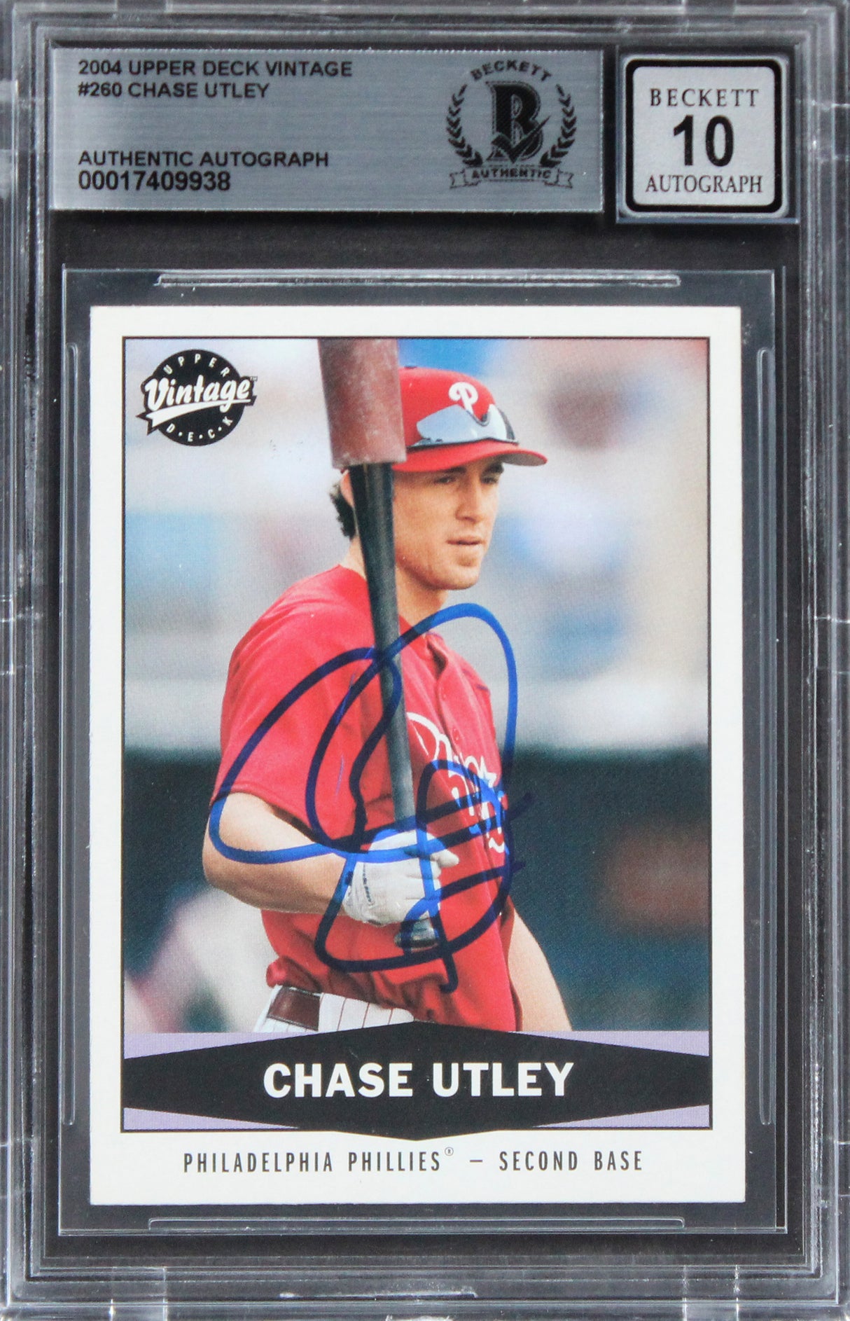 Phillies Chase Utley Signed 2004 Upper Deck Vintage #260 Card Auto 10! BAS Slab