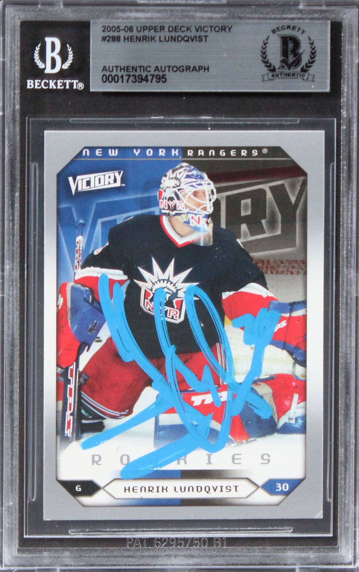 Rangers Henrik Lundqvist Signed 2005 Upper Deck Victory #288 Card BAS Slabbed