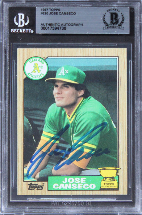 Athletics Jose Canseco Authentic Signed 1987 Topps #620 Card BAS Slabbed