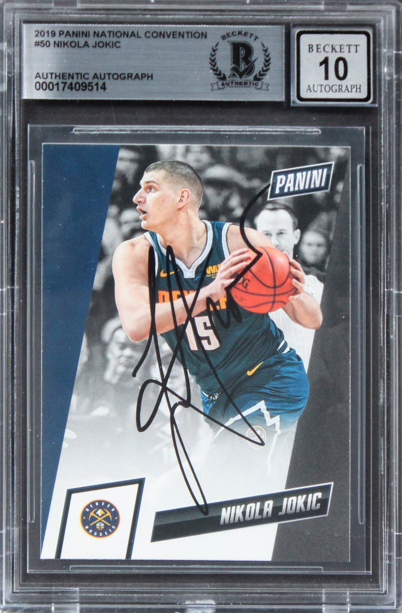 Nuggets Nikola Jokic Signed 2019 Panini NC #50 Card Auto 10! BAS Slabbed