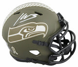 Seahawks Kenneth Walker III Signed Salute To Service Speed Mini Helmet BAS Wit