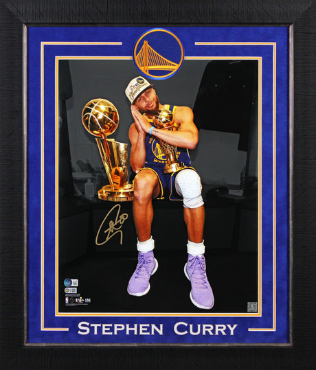 Warriors Stephen Curry Signed 16x20 Night Night Spotlight Framed Photo BAS