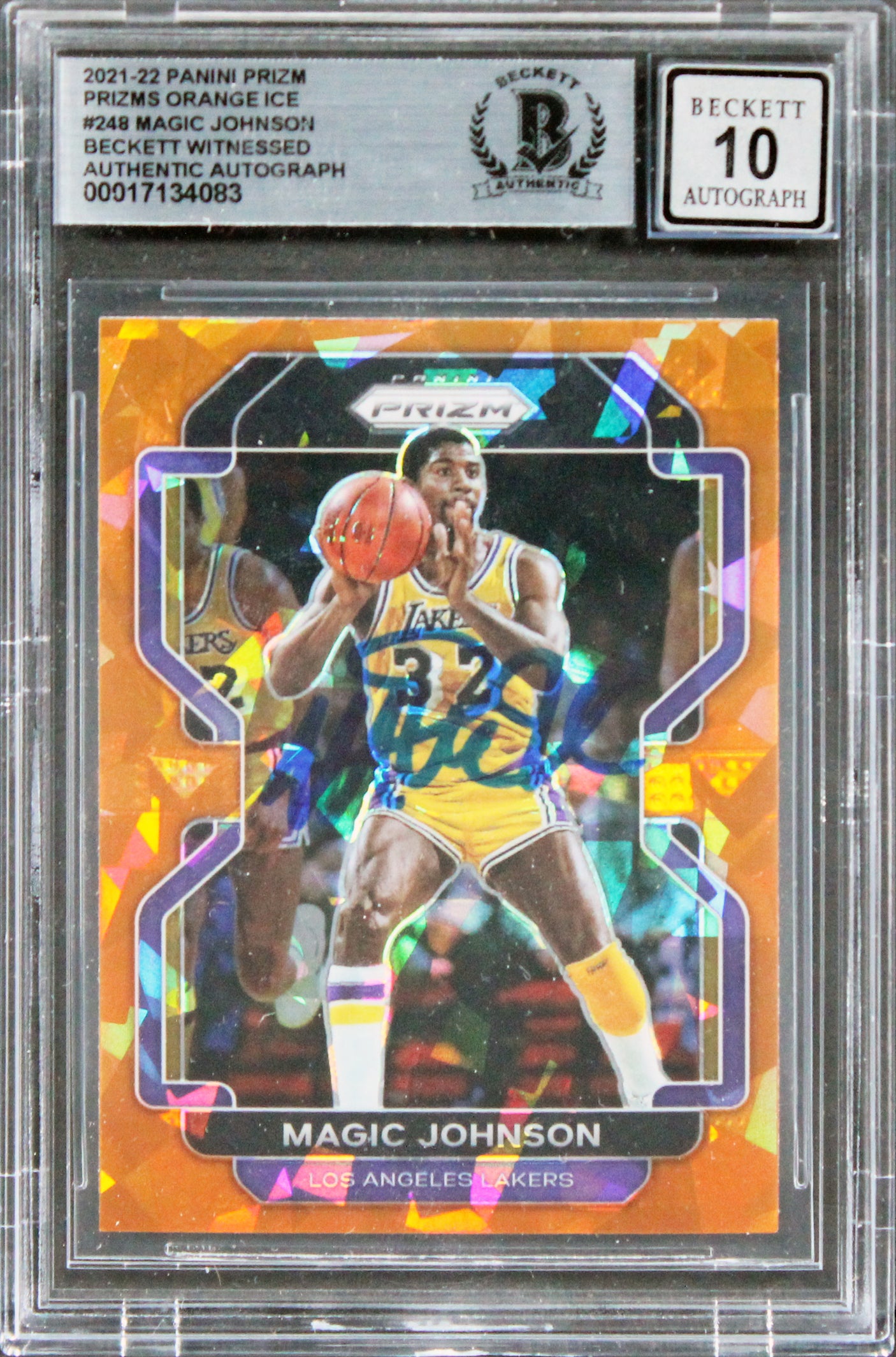 Magic Johnson Signed 2021 Panini Prizm Orange Ice #248 Card Auto 10! BAS Slab 2