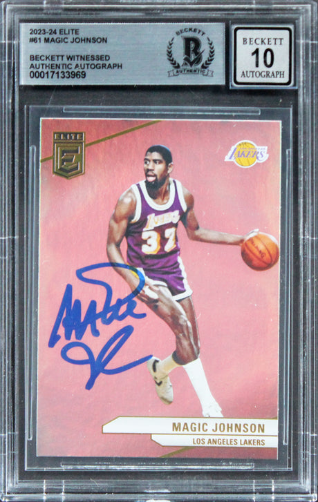 Lakers Magic Johnson Authentic Signed 2023 Elite #61 Card Auto 10! BAS Slabbed