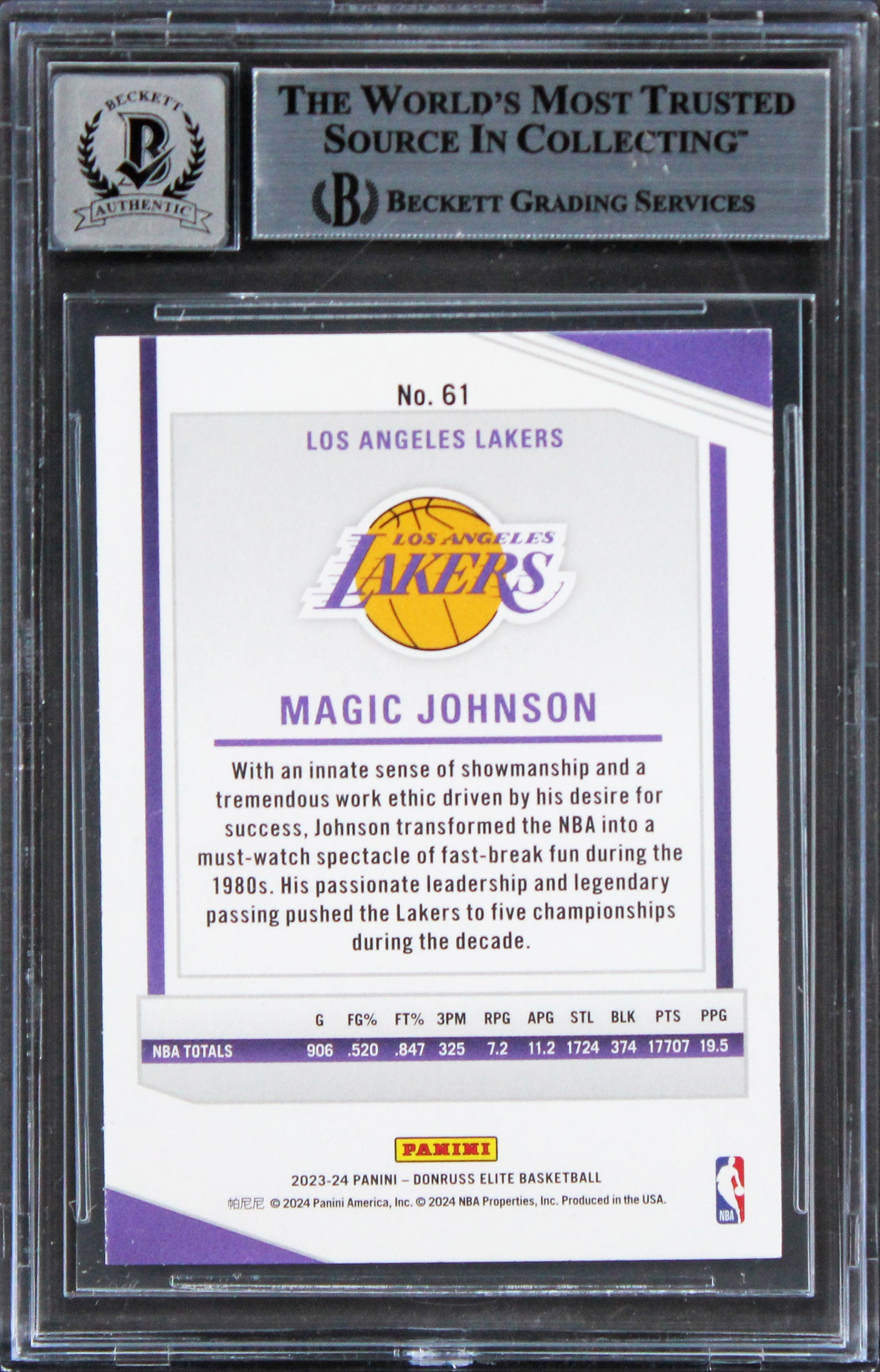 Lakers Magic Johnson Authentic Signed 2023 Elite #61 Card Auto 10! BAS Slabbed