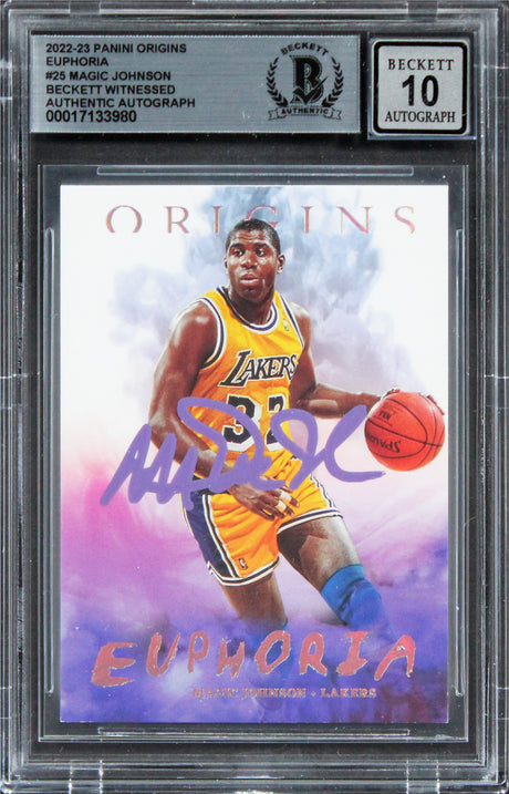 Lakers Magic Johnson Signed 2022 Panini Origins #25 Card Auto 10! BAS Slabbed