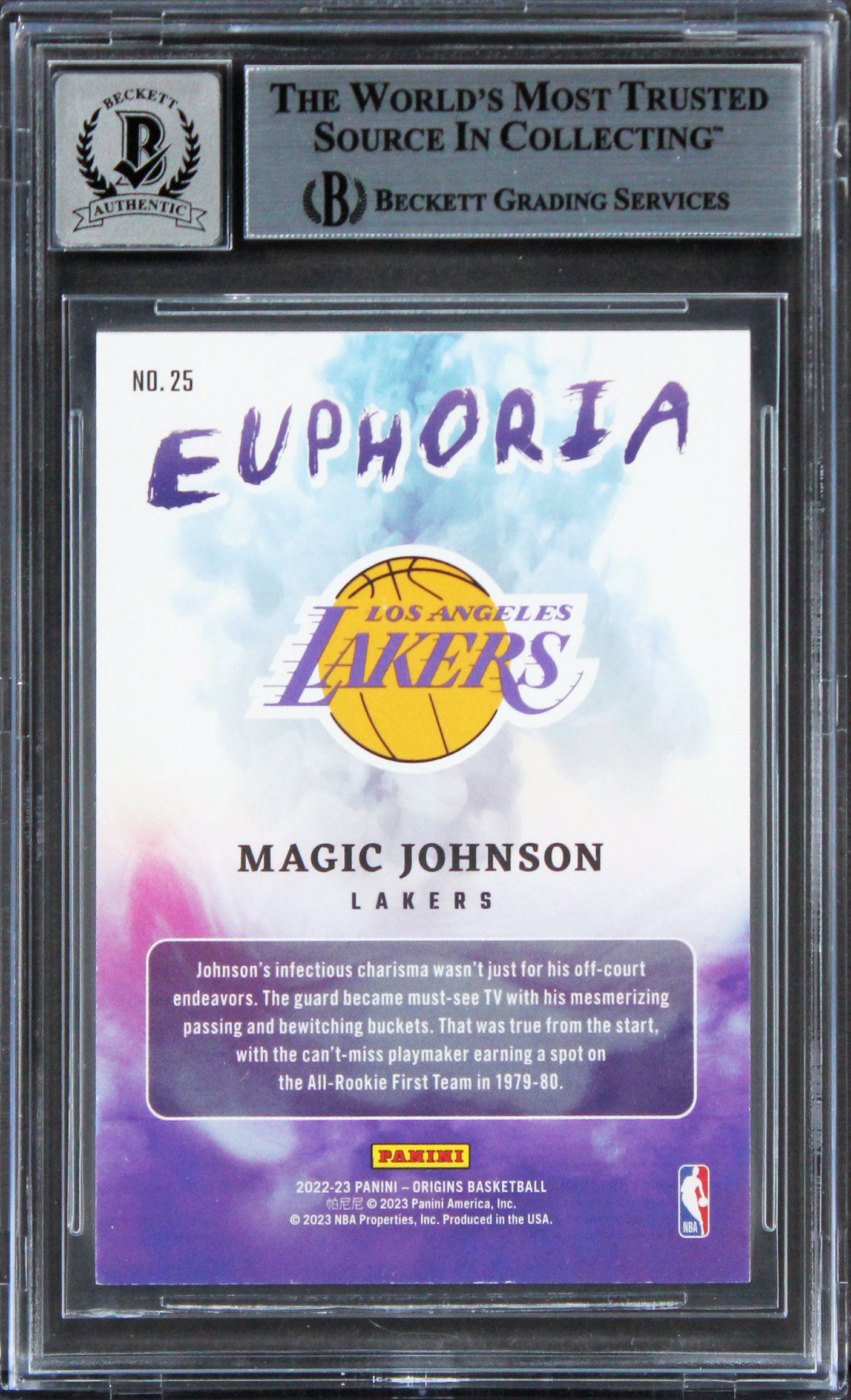 Lakers Magic Johnson Signed 2022 Panini Origins #25 Card Auto 10! BAS Slabbed