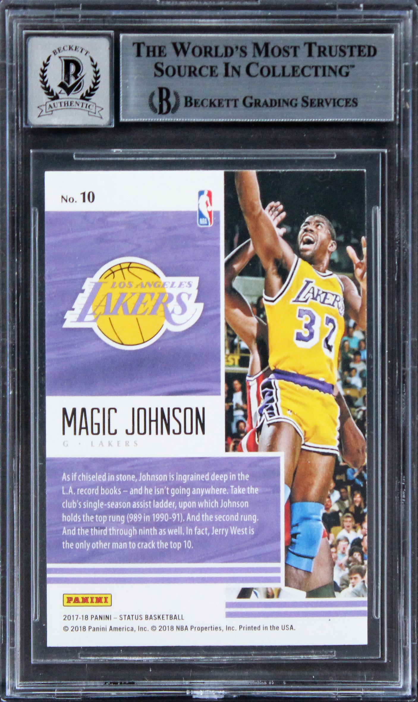 Lakers Magic Johnson Signed 2017 Panini Status Quo #10 Card Auto 10! BAS Slabbed