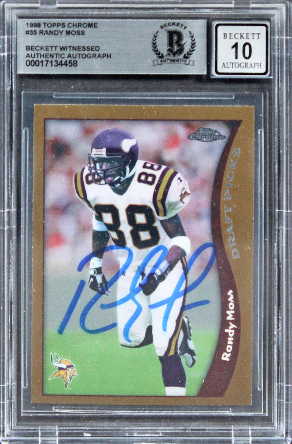 Vikings Randy Moss Signed 1998 Topps Chrome #35 Rookie Card Auto 10! BAS Slabbed