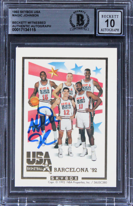 Lakers Magic Johnson Authentic Signed 1992 Skybox USA Card Auto 10! BAS Slabbed