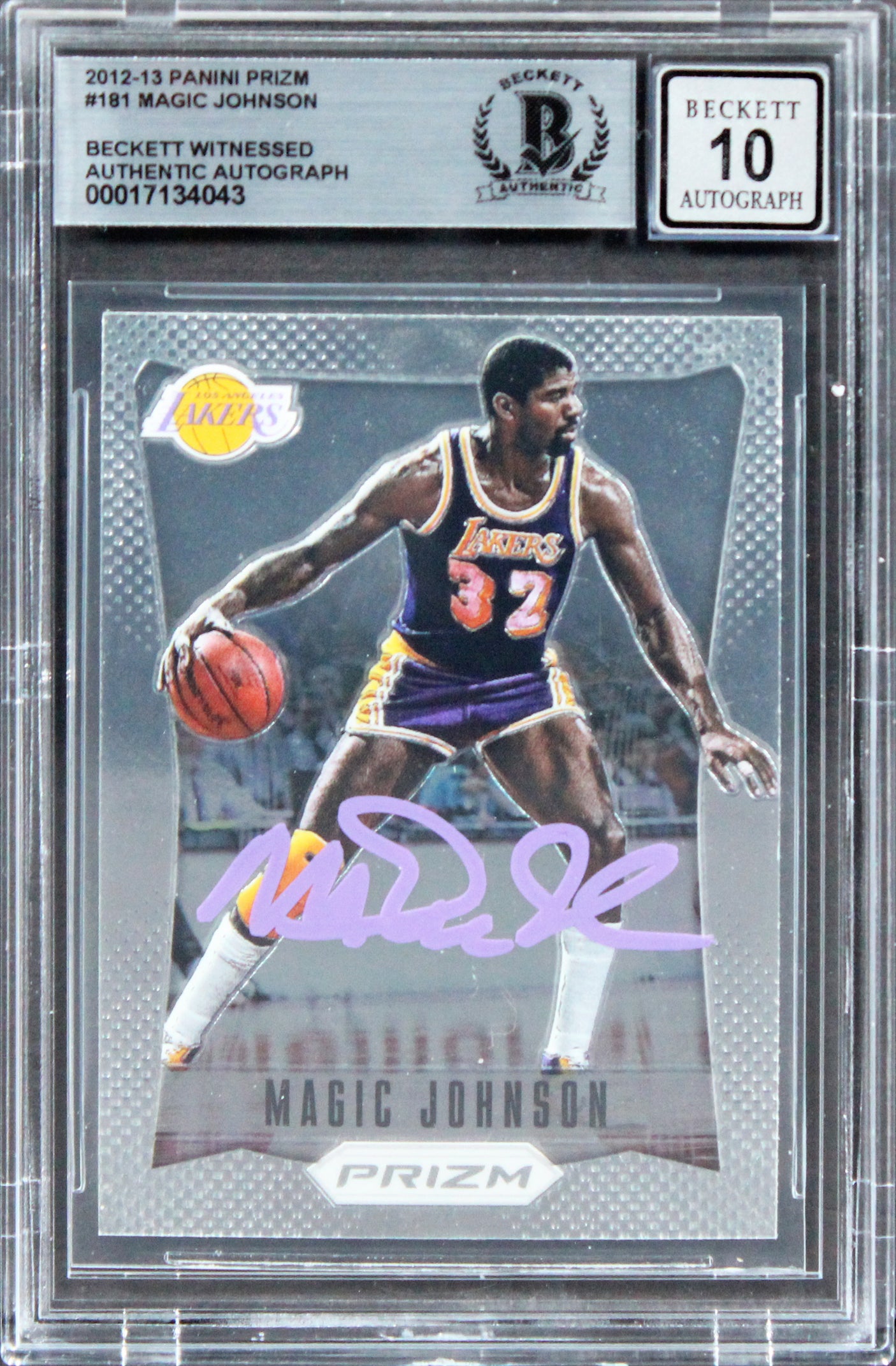 Lakers Magic Johnson Signed 2012 Panini Prizm #181 Card Auto 10! BAS Slabbed