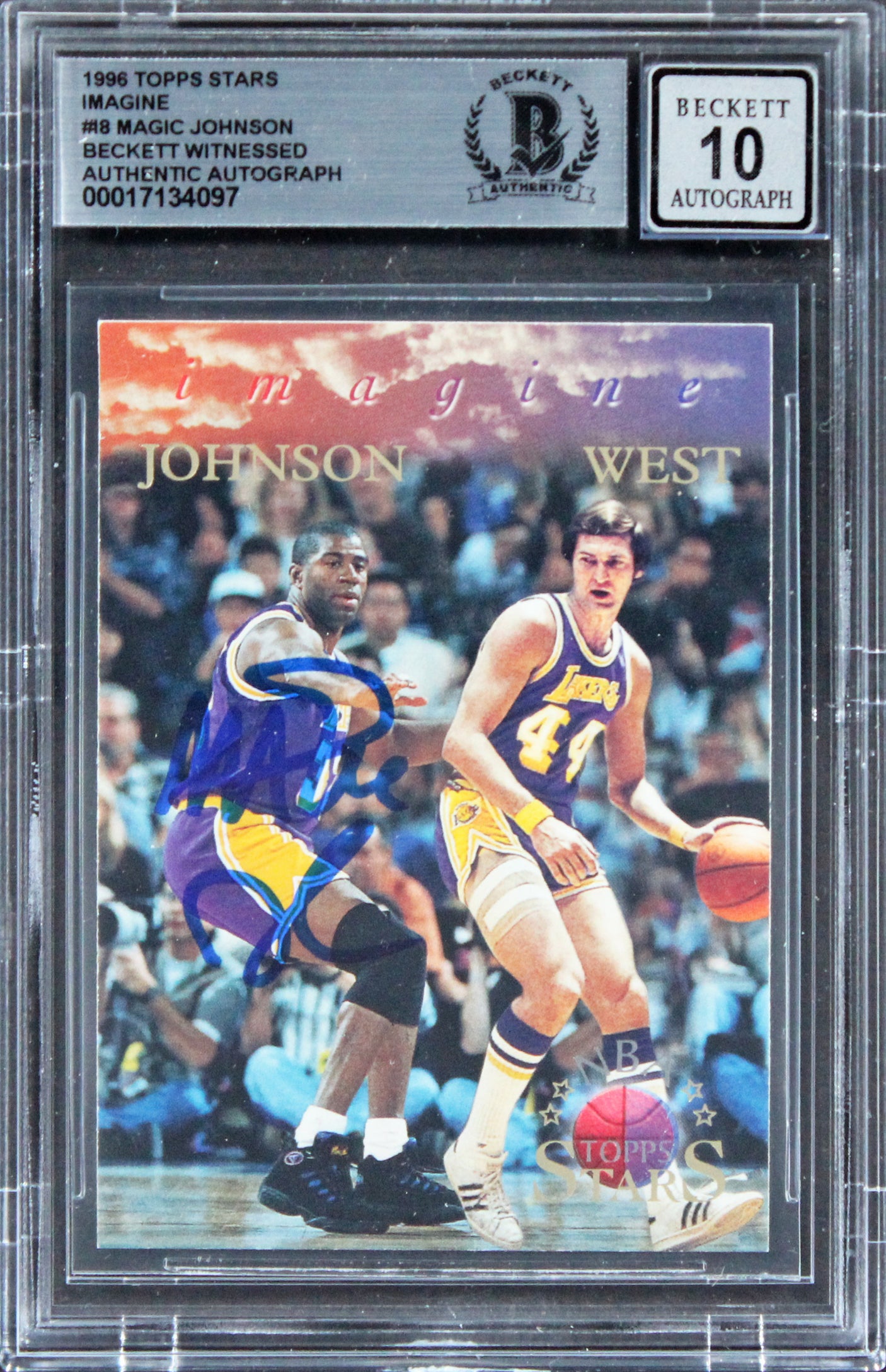 Lakers Magic Johnson Signed 1996 Topps Stars Imagine #8 Card Auto 10! BAS Slab