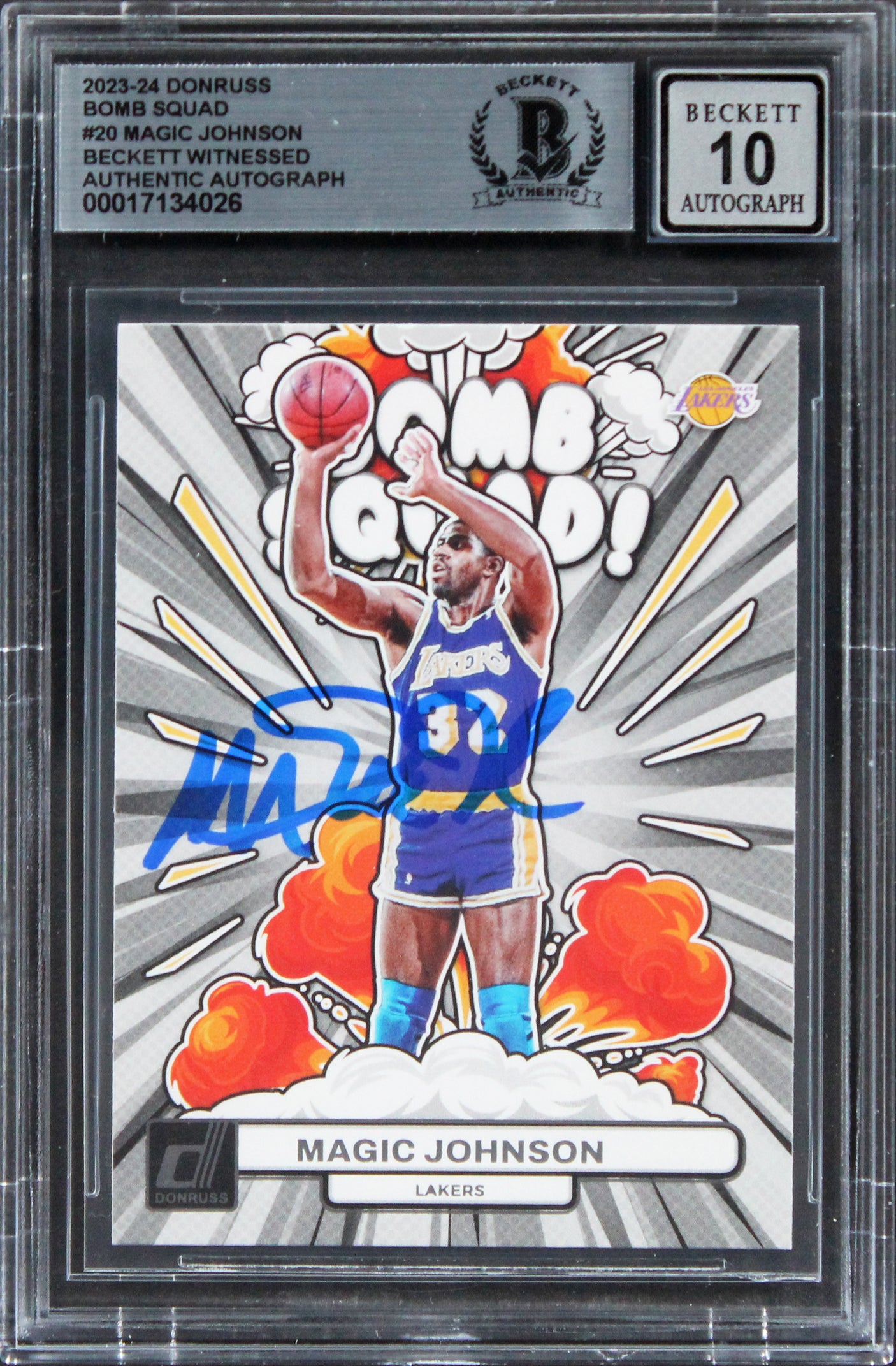 Lakers Magic Johnson Signed 2023 Donruss Bomb Squad #20 Card Auto 10! BAS Slab