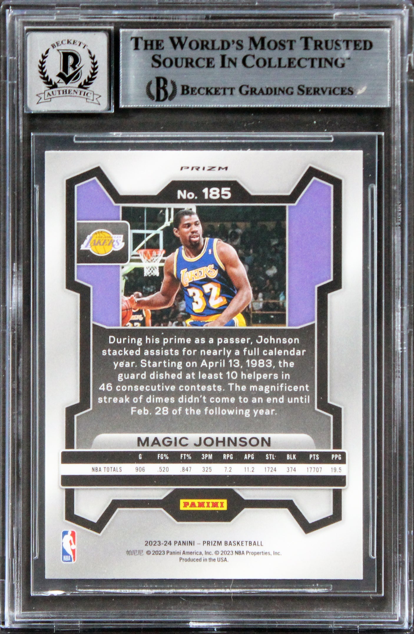 Lakers Magic Johnson Signed 2023 Panini Prizm Green #185 Card Auto 10! BAS Slab