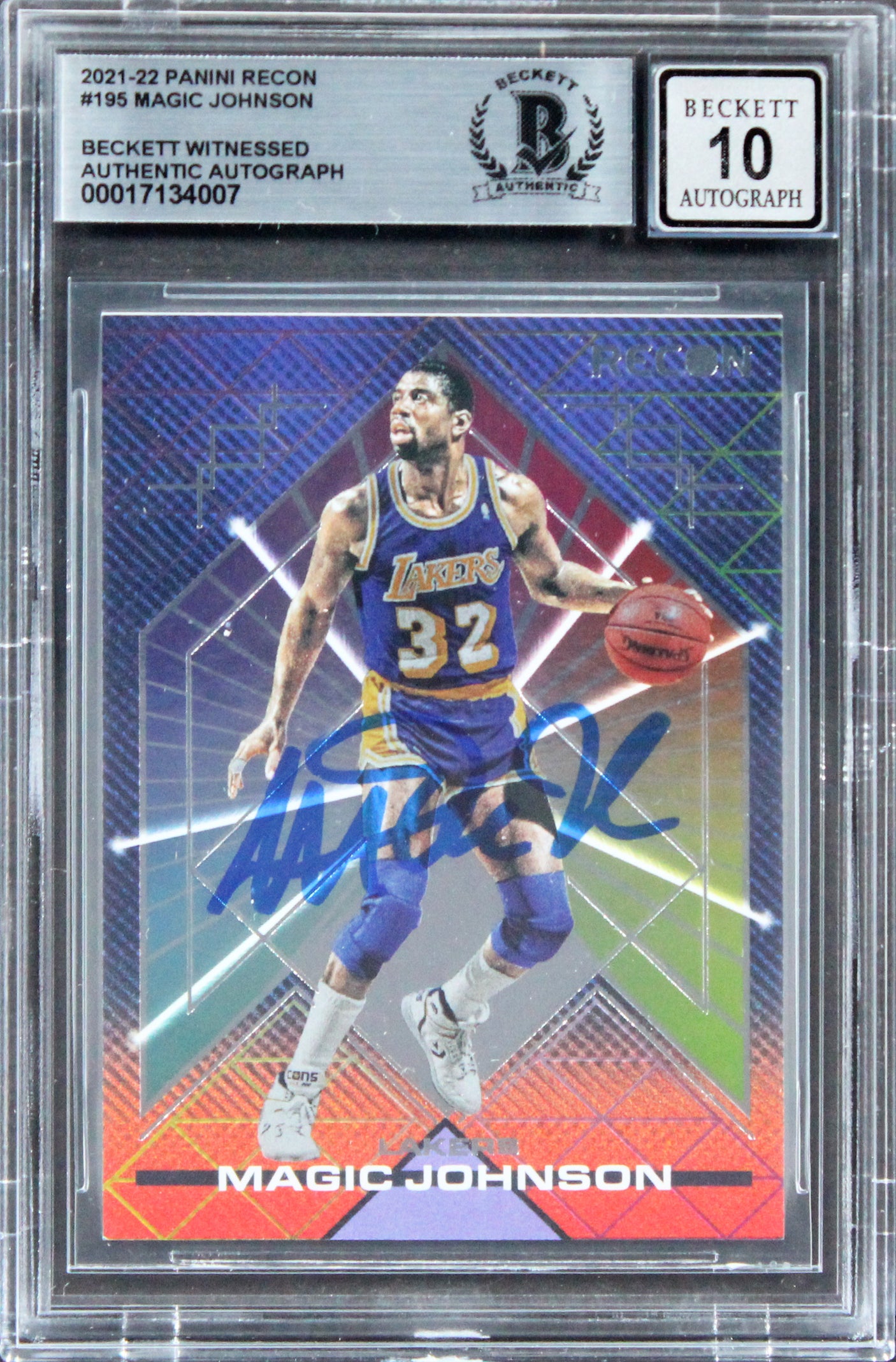 Lakers Magic Johnson Signed 2021 Panini Recon #195 Card Auto 10! BAS Slabbed