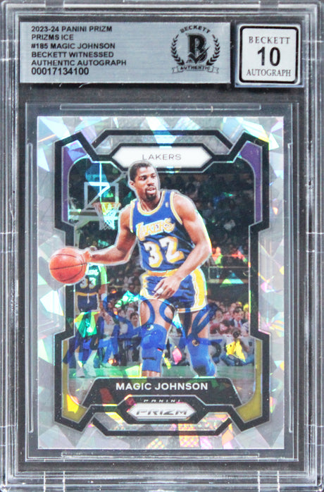 Lakers Magic Johnson Signed 2023 Panini Prizm Ice #185 Card Auto 10! BAS Slabbed