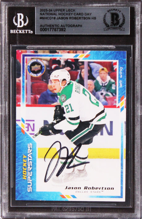 Jason Robertson Signed 2023 UD National Hockey Card Day #NHCD18 Card BAS Slabbed