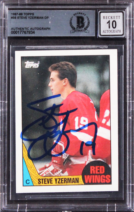 Red Wings Steve Yzerman Signed 1987 Topps #56 Card Auto Gem Mint 10! BAS Slab