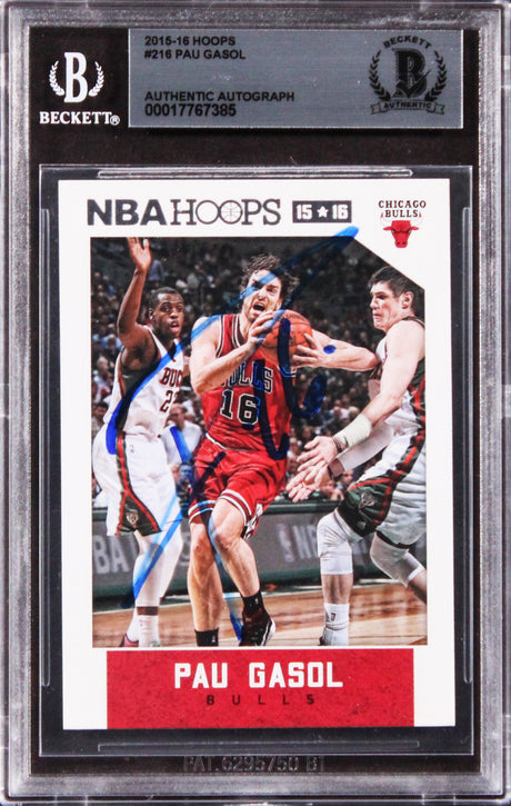 Bulls Pau Gasol Authentic Signed 2015 Hoops #216 Card Autographed BAS Slabbed