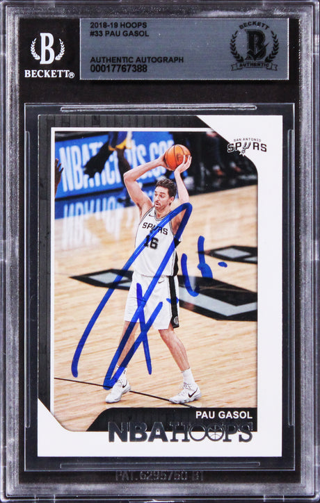 Spurs Pau Gasol Authentic Signed 2018 Hoops #33 Card Autographed BAS Slabbed