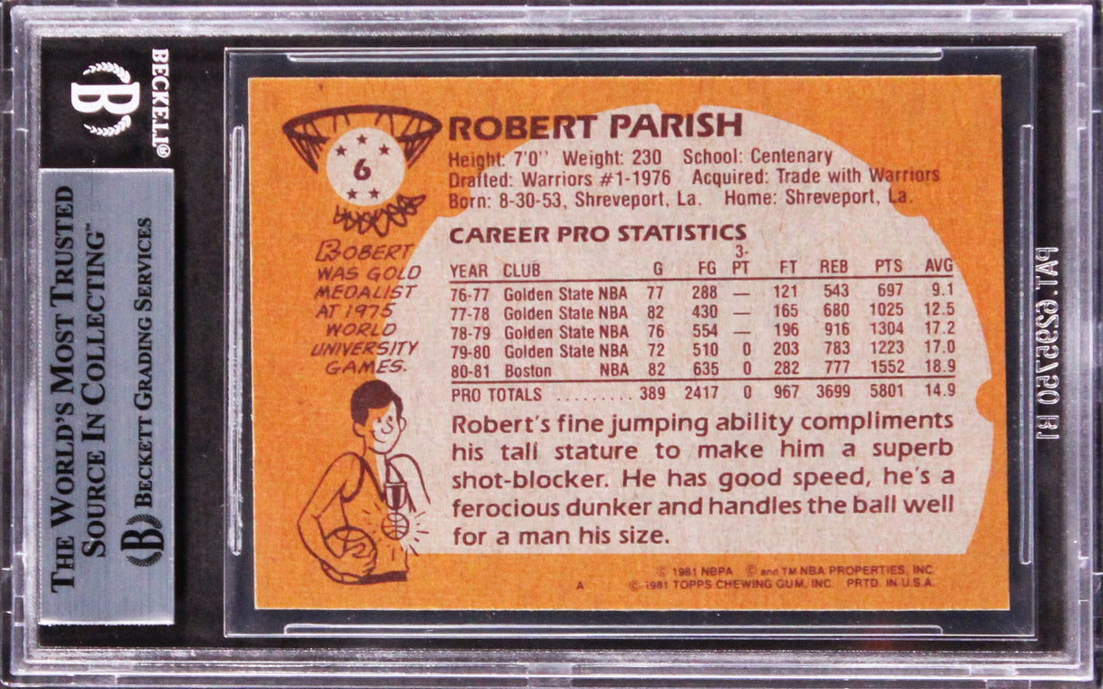 Celtics Robert Parish Authentic Signed 1981 Topps #6 Card Autographed BAS Slab