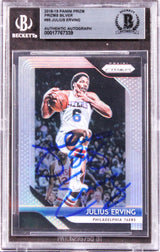 76ers Julius Erving Signed 2018 Panini Prizm Prizms Silver #95 Card BAS Slabbed