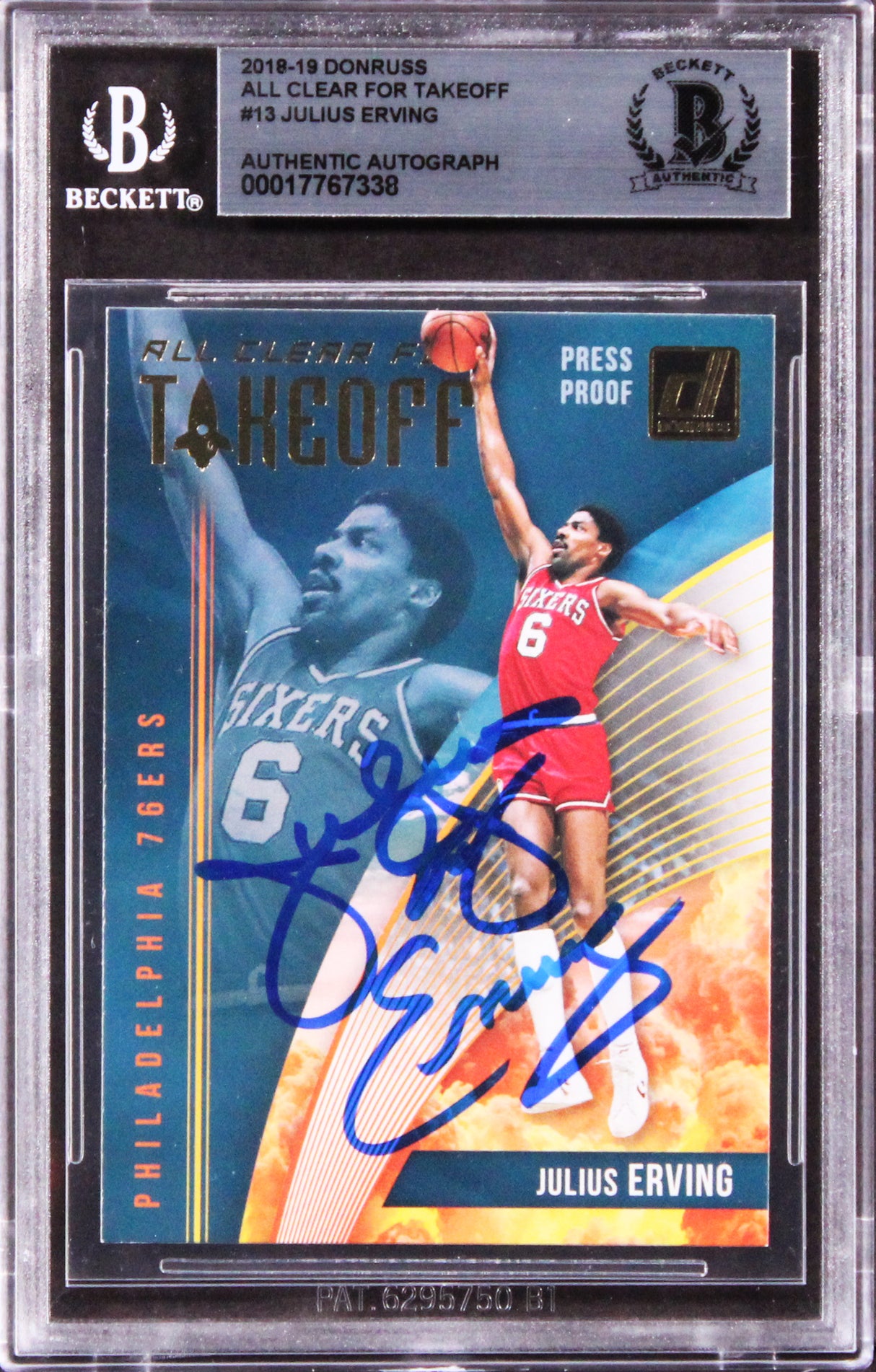 76ers Julius Erving Signed 2018 Donruss All Clear For Takeoff #13 Card BAS Slab