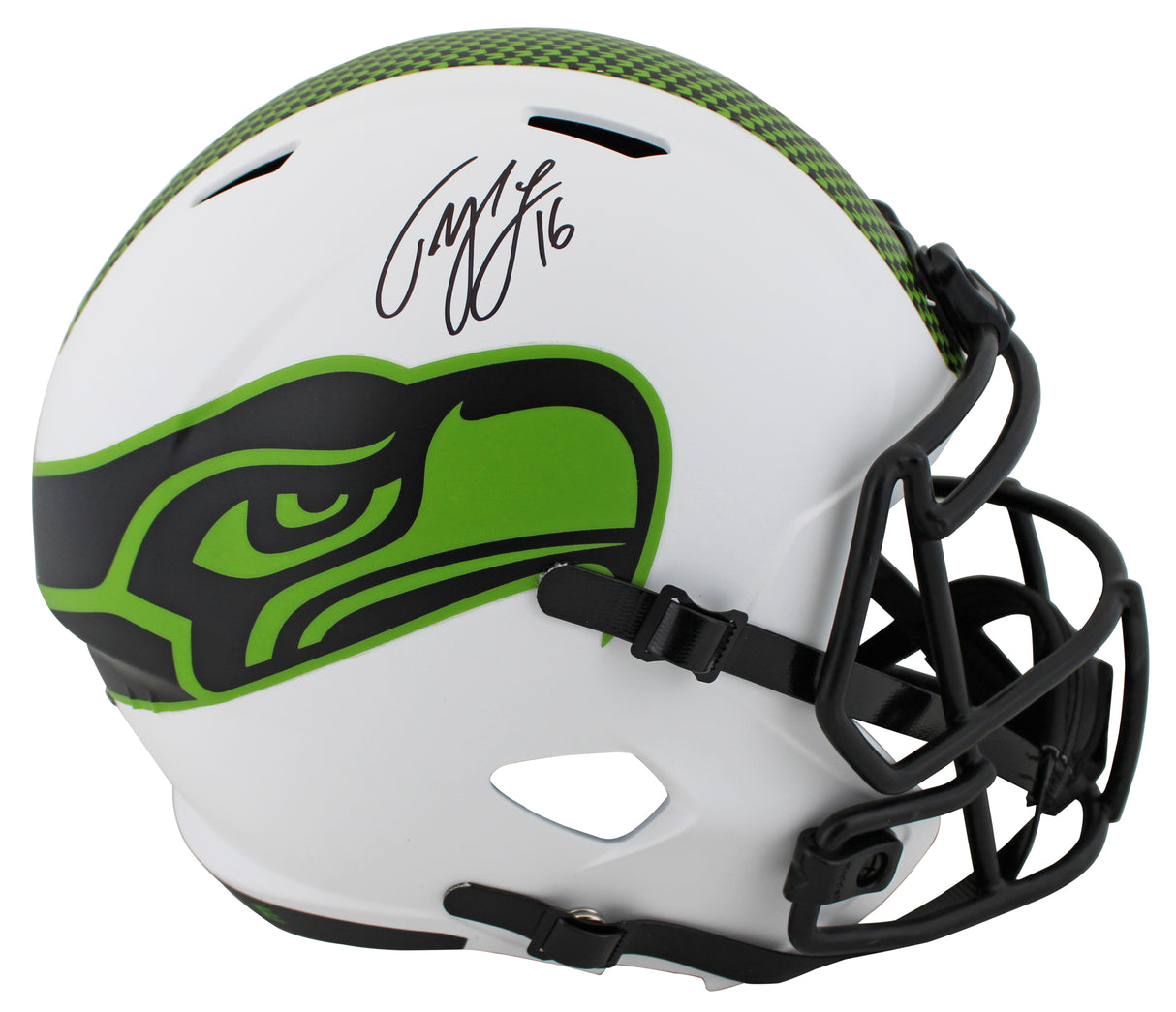 Seahawks Tyler Lockett Signed Lunar Full Size Speed Rep Helmet W/ Case BAS Wit