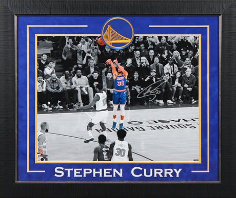 Warriors Stephen Curry Signed 16x20 Framed Horizontal Spotlight Photo BAS Wit