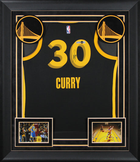 Warriors Stephen Curry Signed Black Nike 2023 City Edition Framed Jersey BAS W